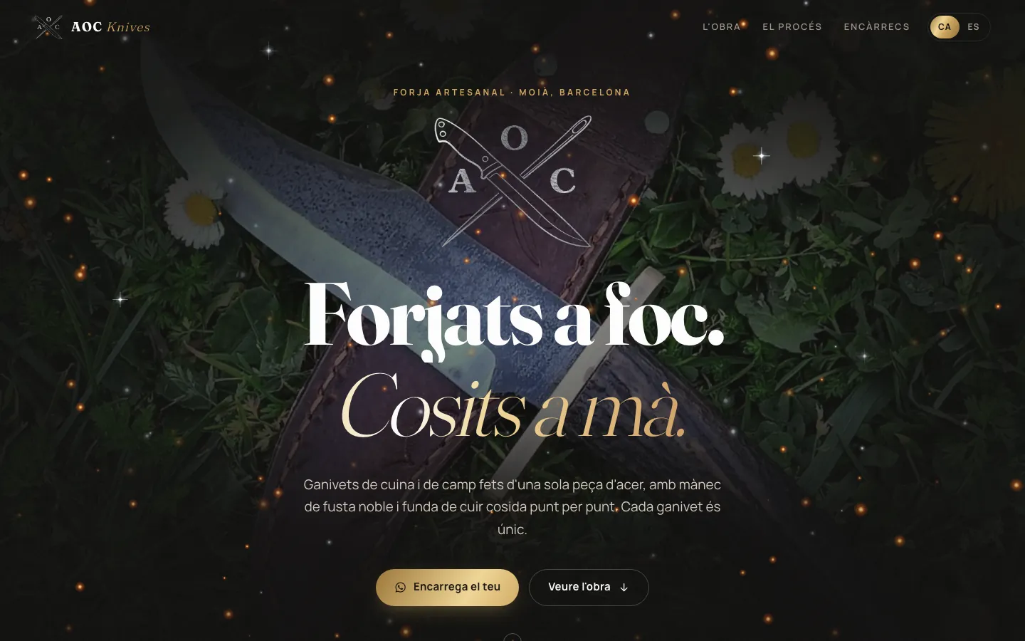 Portada de la web de AOC Knives, cuchillos artesanales