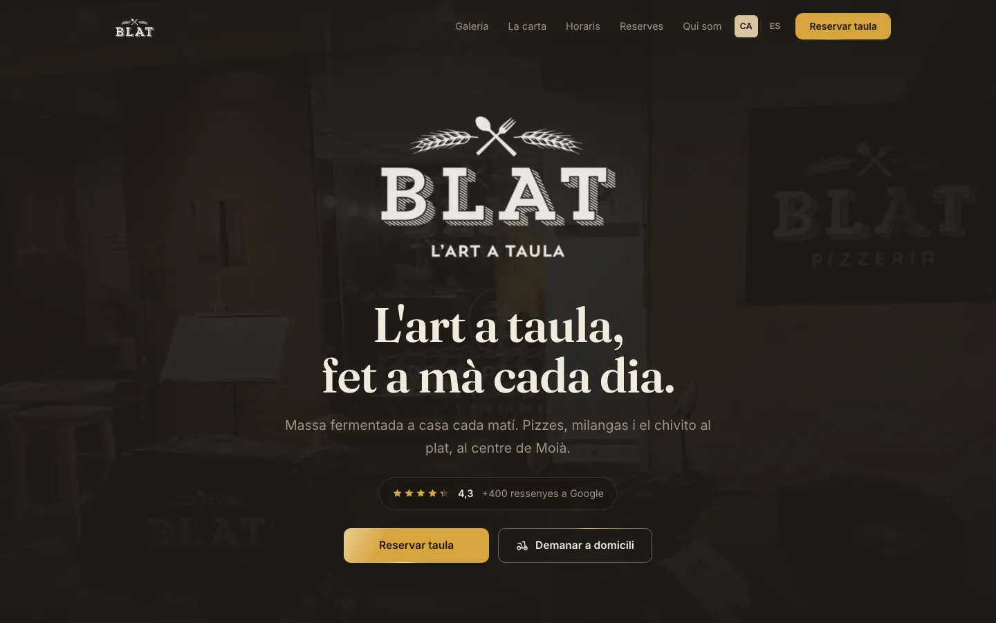 Web de BLAT, restaurante en Moià, vista en ordenador
